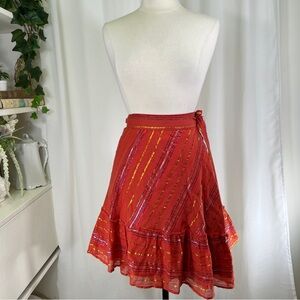 Apiece Apart Orange Cotton Lurex Stripe Wrap Skirt
